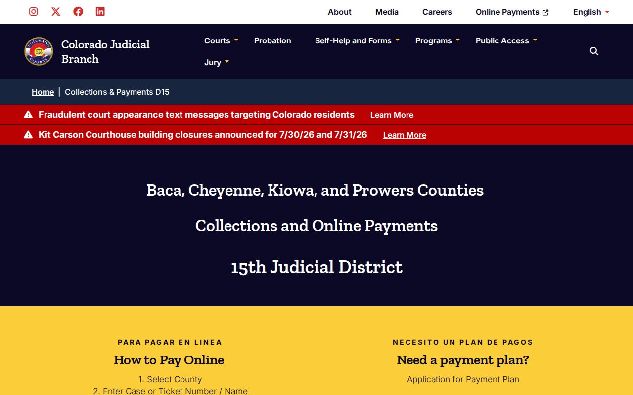 Cheyenne County court dockets 15th Judicial District collections and payments