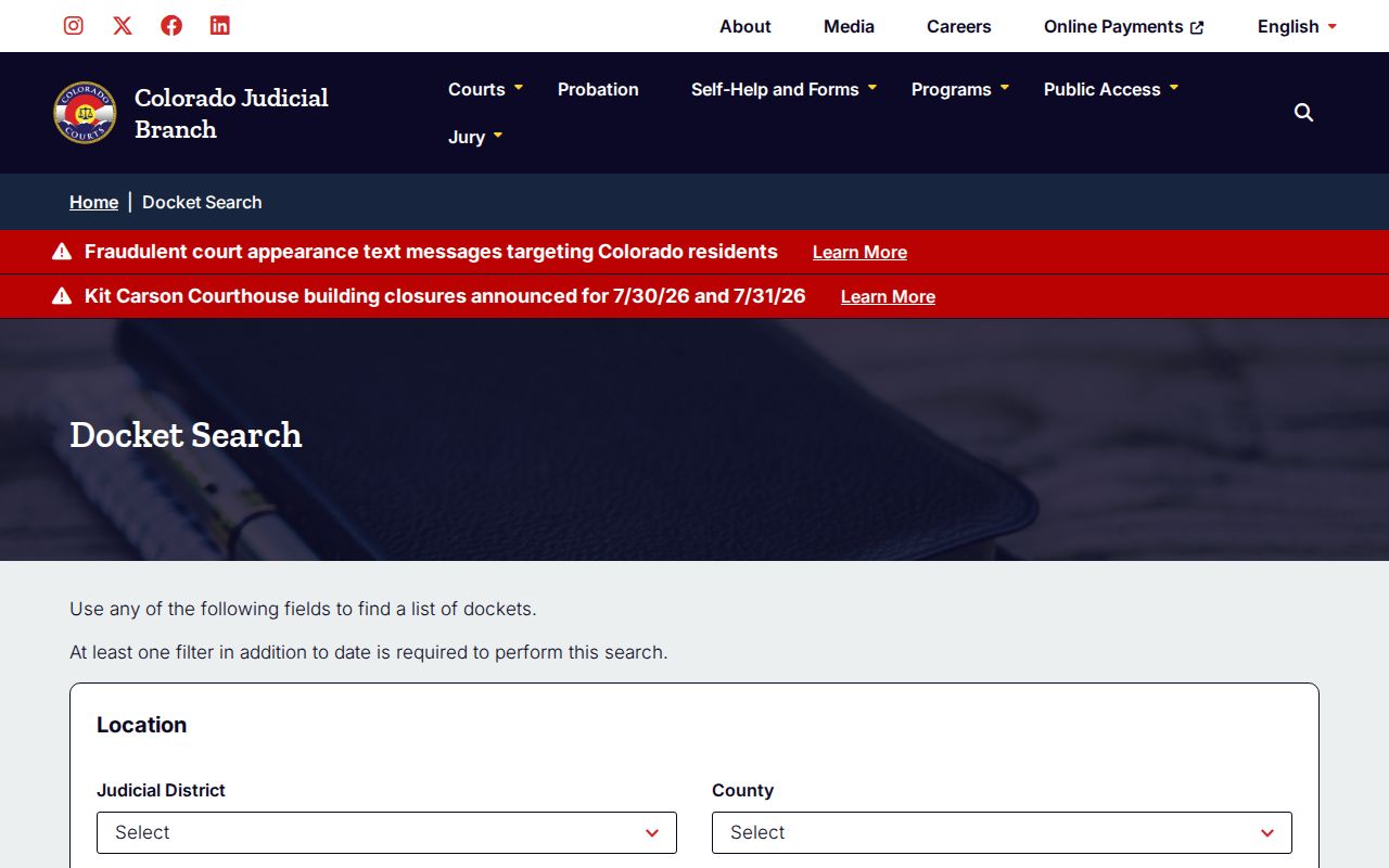 Cheyenne County court dockets Colorado Judicial Docket Search