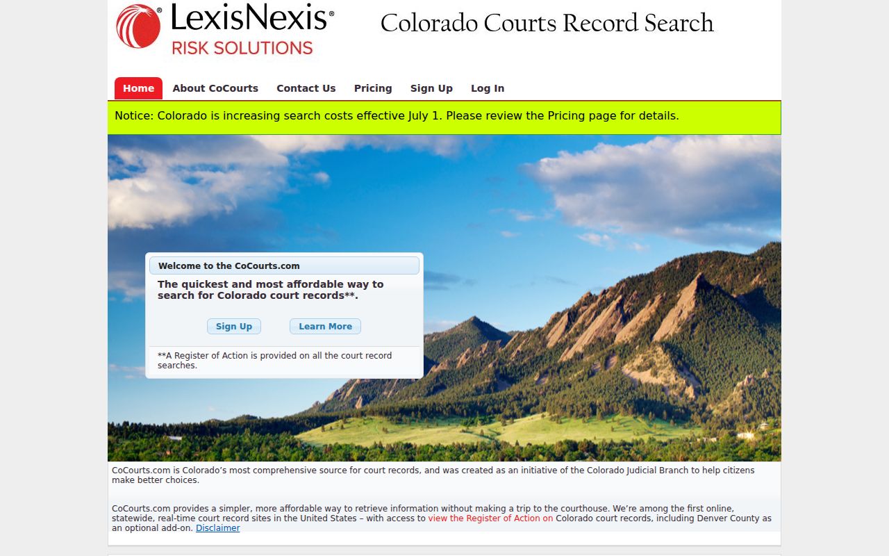 Cheyenne County court records CoCourts home page and record limits