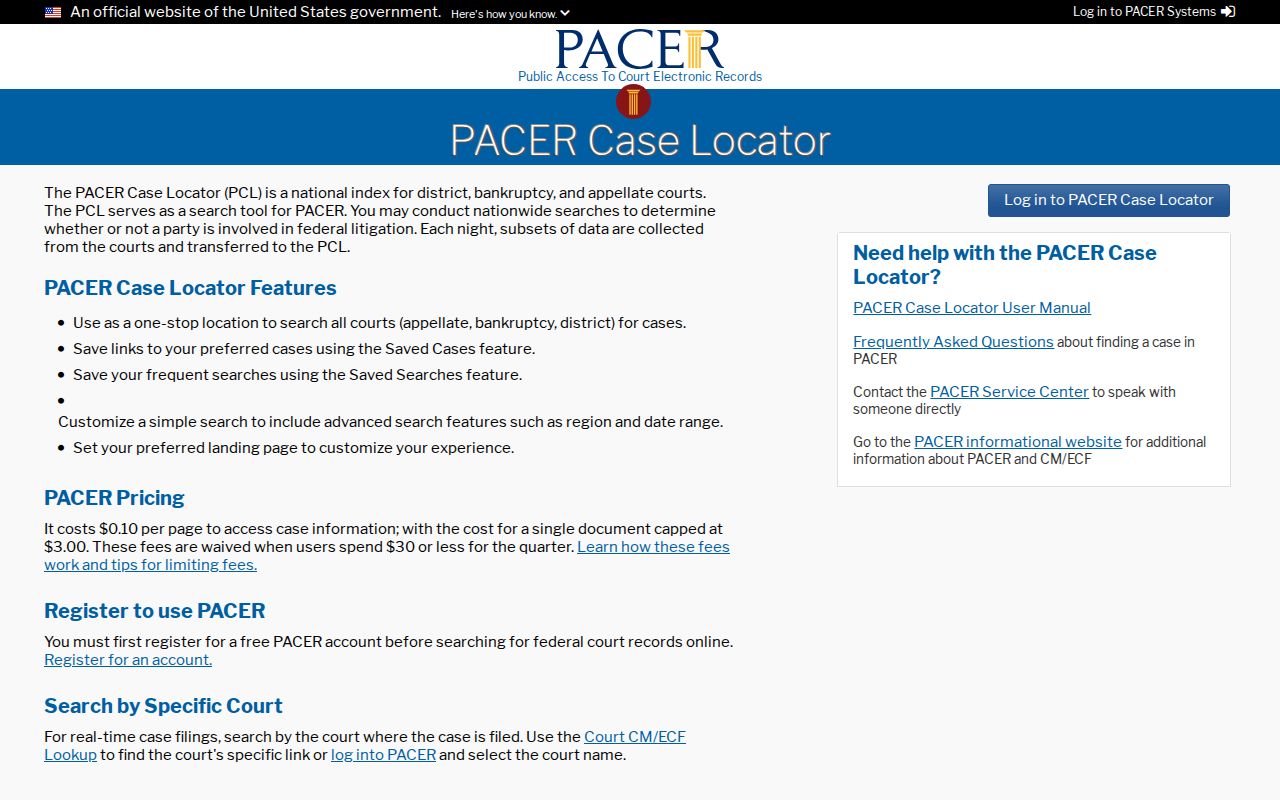Cheyenne County court records PACER Case Locator for federal records