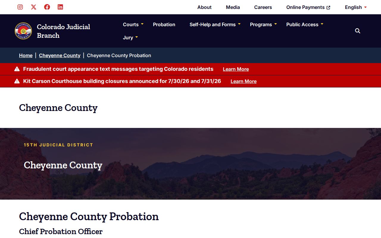 Cheyenne County court records probation contact page