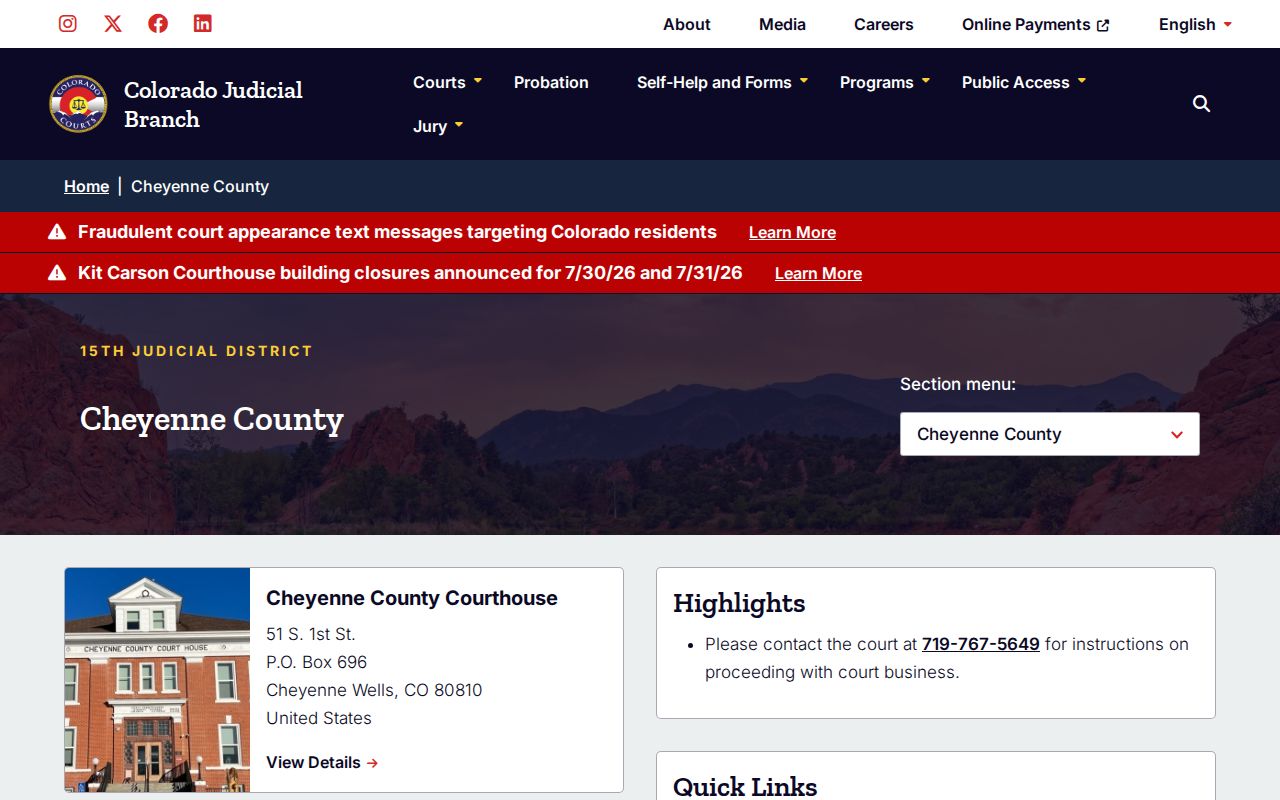 Cheyenne County court records Colorado Judicial Branch county page