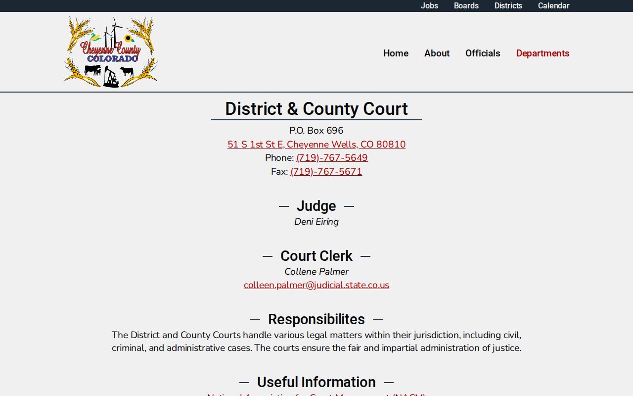 Cheyenne County court records District and County Court page