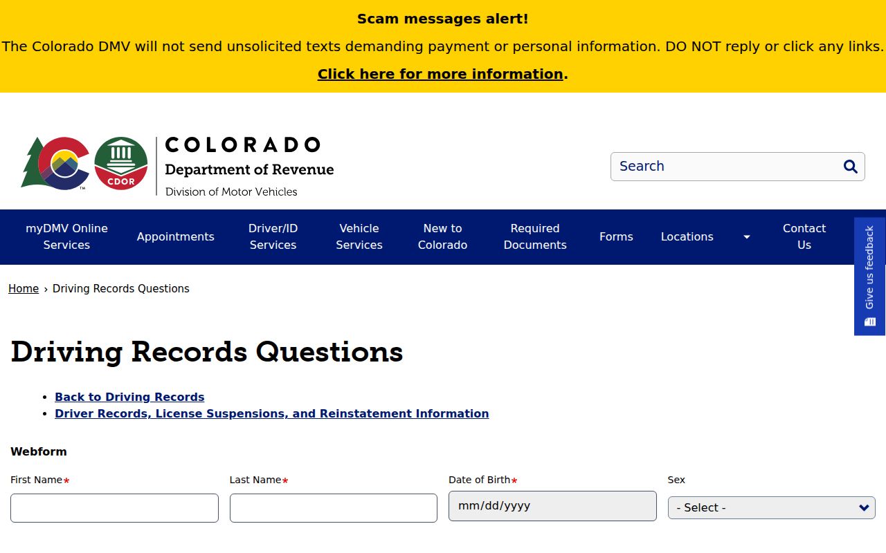 Cheyenne County traffic court records Colorado DMV driving record questions