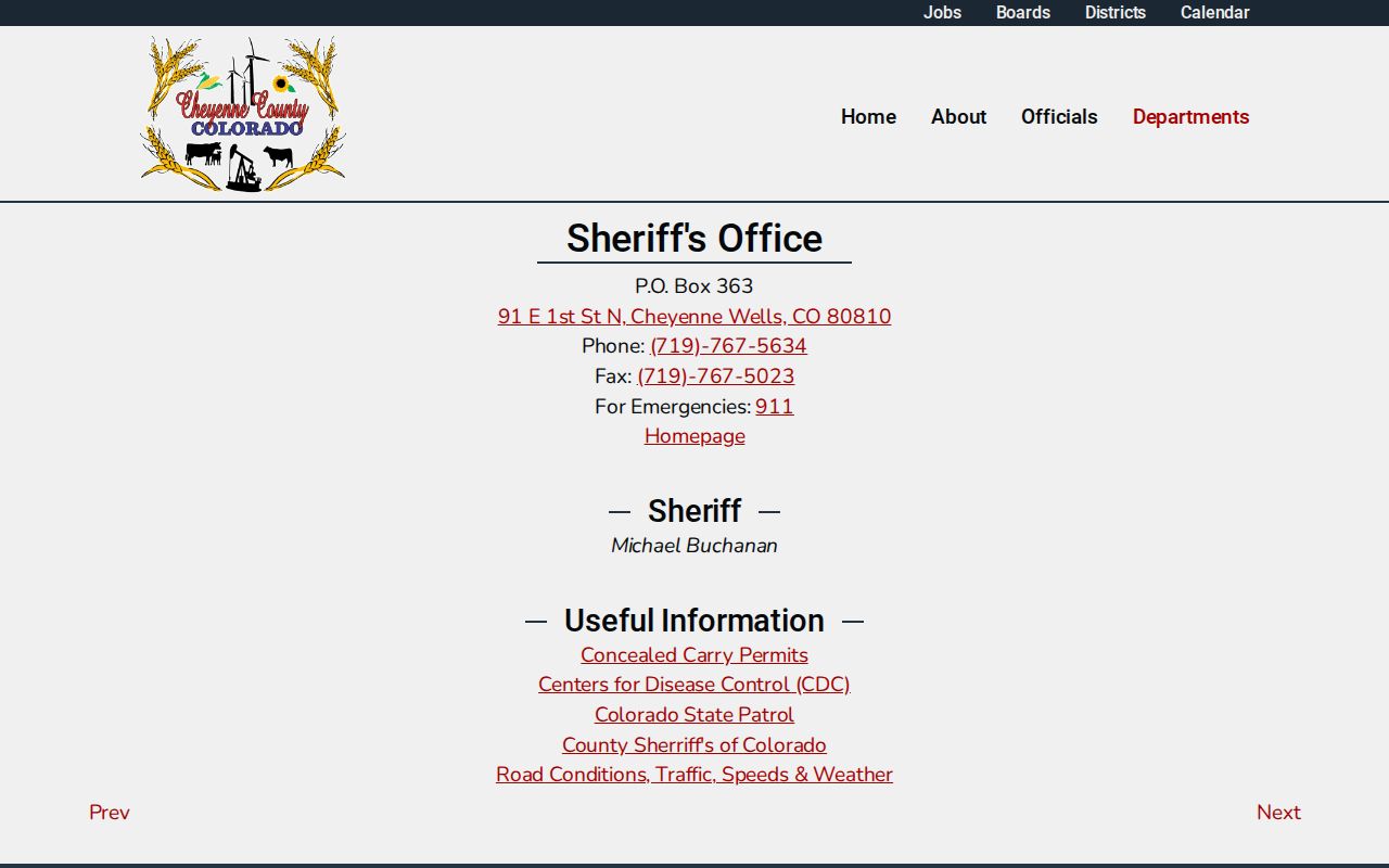 Cheyenne County warrant records sheriff department page